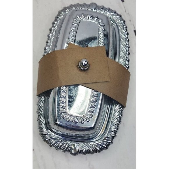 Vintage Irwinware Silver Metal Butter Dish With Glass Tray and Original Box - Picture 1 of 10